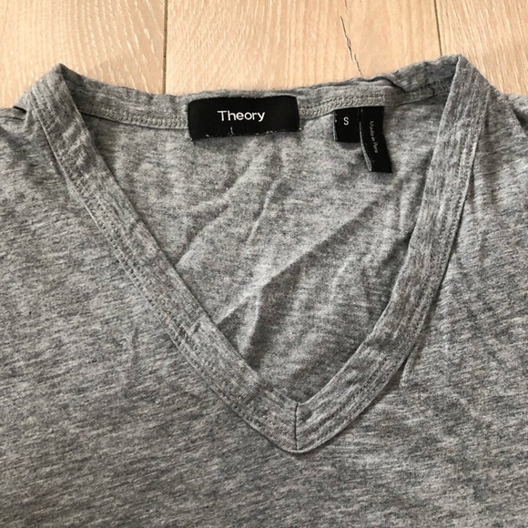 Theory 100% Pima Cotton V Neck T Shirt in Grey Size S - Picture 4 of 8